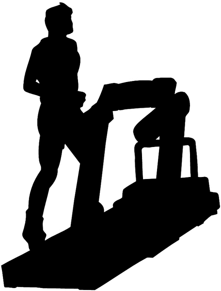 Man on treadmill in silhouette vinyl sticker. Customize on line. Sports 085-1124
